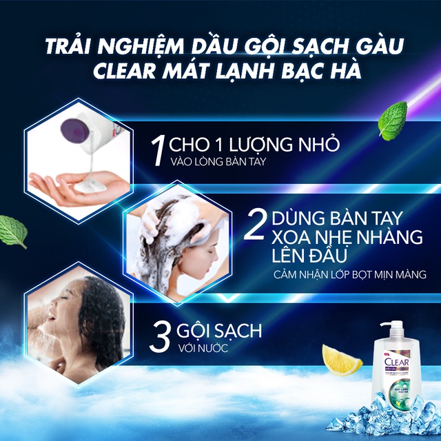 Dầu gội đầu Sạch Gàu Clear Mát Lạnh Bạc Hà Đánh Bay Gàu Ngứa Vi Khuẩn 880g