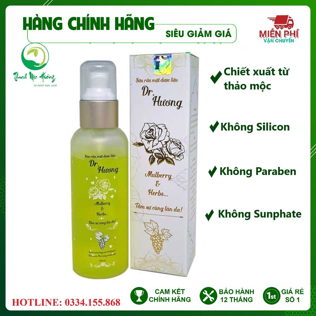 Sữa Rửa Mặt Dược Liệu Dr Hương Thanh Mộc Hương, Giúp Da Sạch Sâu, sáng mịn, mờ thâm nám sẹo mụn