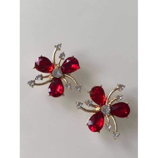 (1 cái)Center hoa kim loại 3 cánh đính đá 2,5cm, nguyên liệu làm trâm cài tóc cổ trang, nguyên liệu diy