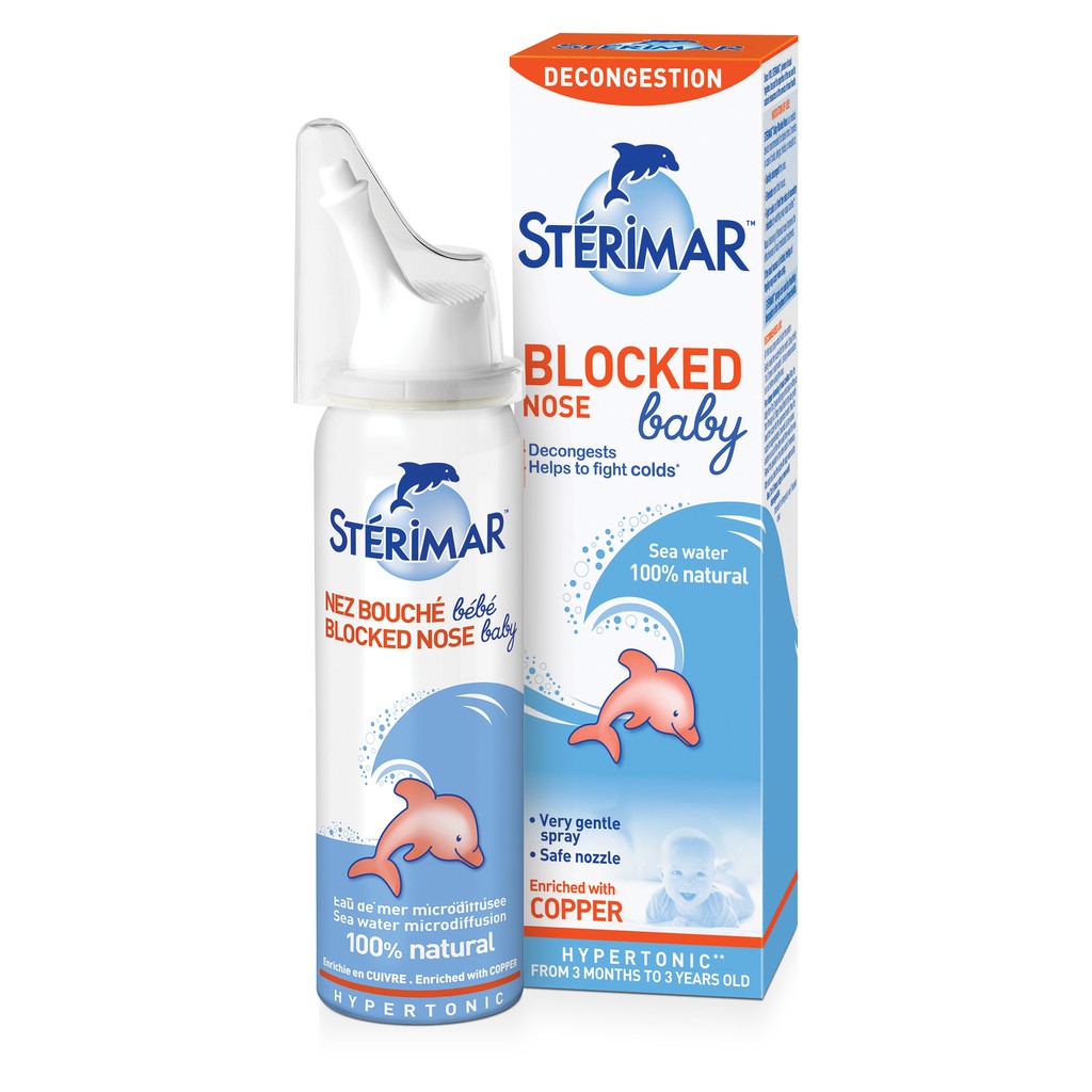 ! Sterimar Blocked Nose - Dung dịch xịt mũi ưu trương trị nghẹt mũi [sterima, xịt mũi cá heo, nước rửa mũi, block nose)