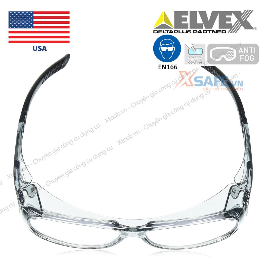 Kính bảo hộ Elvex SG37C trong suốt đeo được cùng kính cận chống tia UV, chống bụi, chắn gió, trầy xước, đọng sương