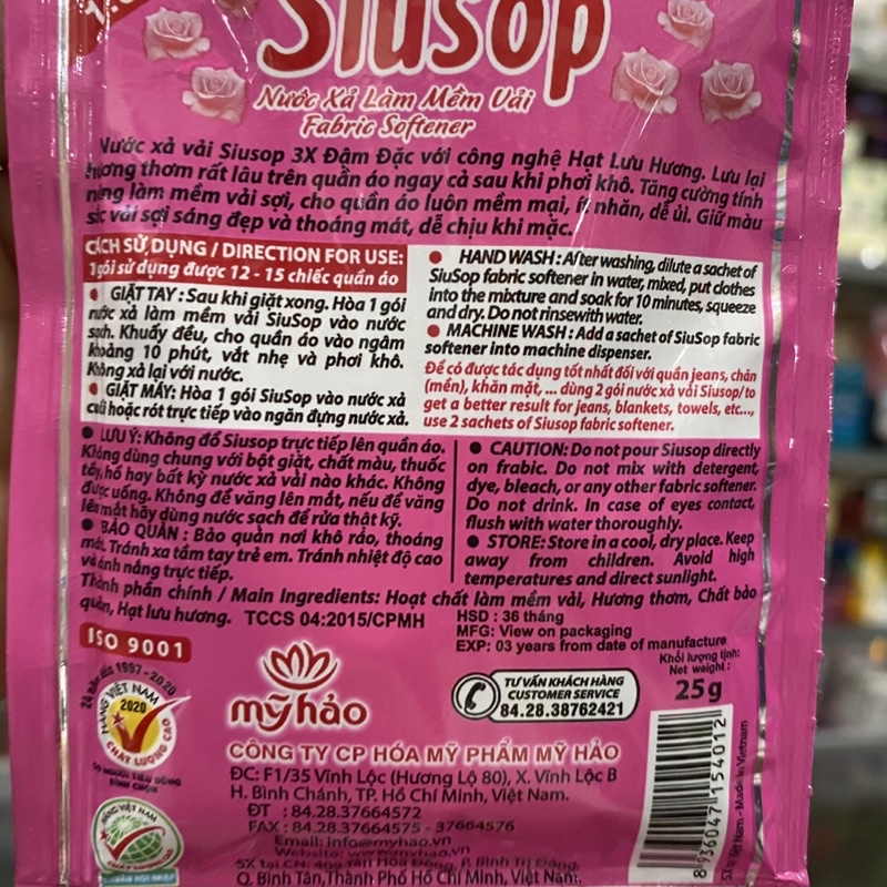 Nước xả vải Siusop 3X đậm đặc hương hoa Hồng dây 30ml x 10 gói/1 dây