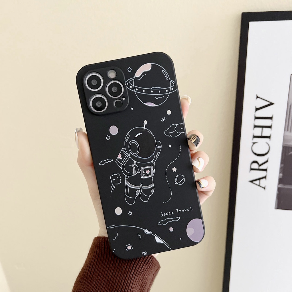 Samsung Galaxy A13 A33 A21S A11 A01 Core A73 A42 S20 S21 S22 Plus FE 4G 5G M62 M52 M32 M11 Note 10 Lite 20 Ultra S20+ S21+ S22+ Note10 Note20 Cartoon Cute space astronaut straight edge Shockproof Soft TPU Phone Case MDX 14