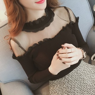 Áo thun gân cổ tròn tay dài nữ