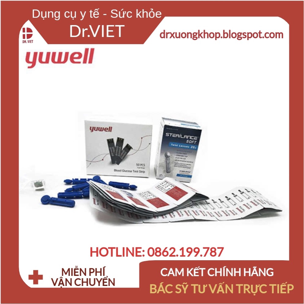 Que thử đường huyết Yuwell 710 (1 hộp 50 que+1 hộp 50 kim)-Giúp theo dõi và kiểm tra lượng đường huyết thật nhanh chóng