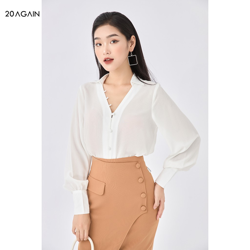 Áo sơ mi công sở cổ tim 20AGAIN thanh lịch, trẻ trung ASA1893 | BigBuy360 - bigbuy360.vn