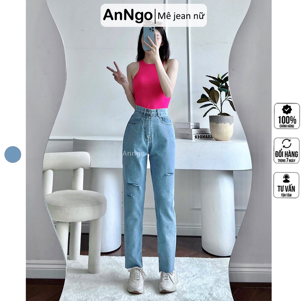 [FREESHIP_50K] Quần jean nữ baggy rách cực hot, không co giãn AnNgo - AT53