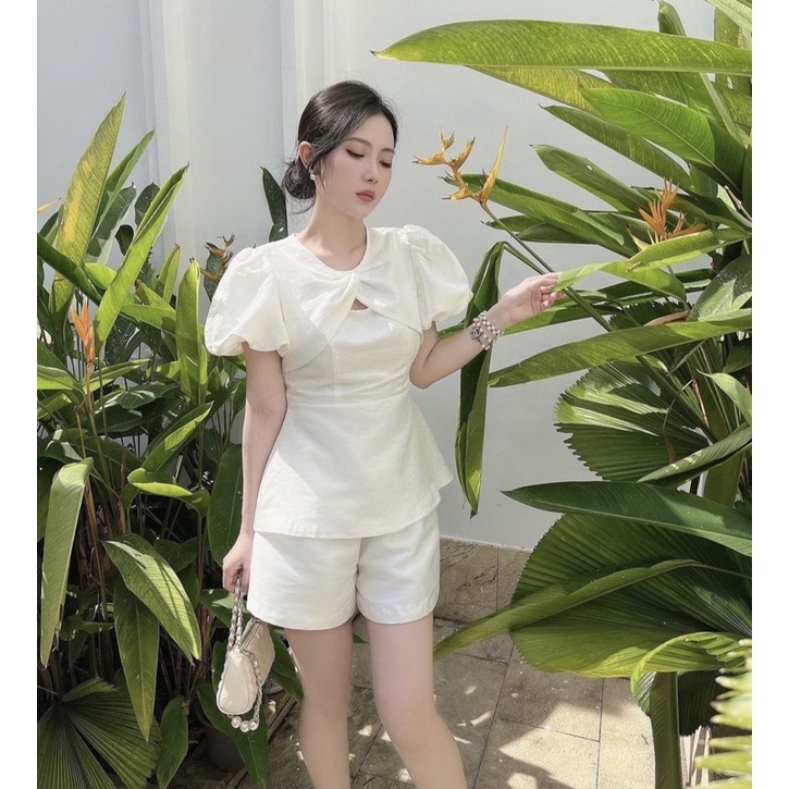 Áo peplum tay bồng cổ nhún, Áo kiểu nữ, áo bánh bèo