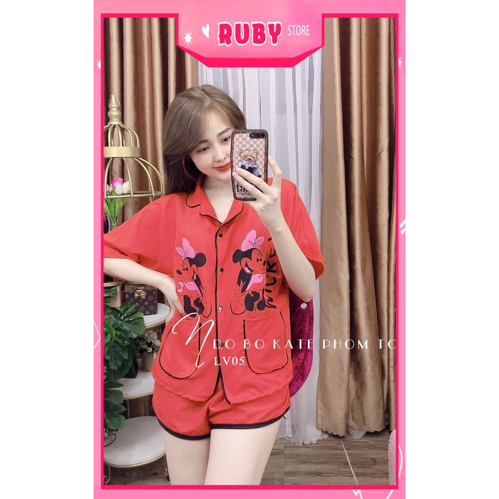 Đồ bộ phom to cho nữ mặc nhà chất kate mềm mịn mát in hình chuột hoạt hình dễ thương Đồ bộ 60kg LV05