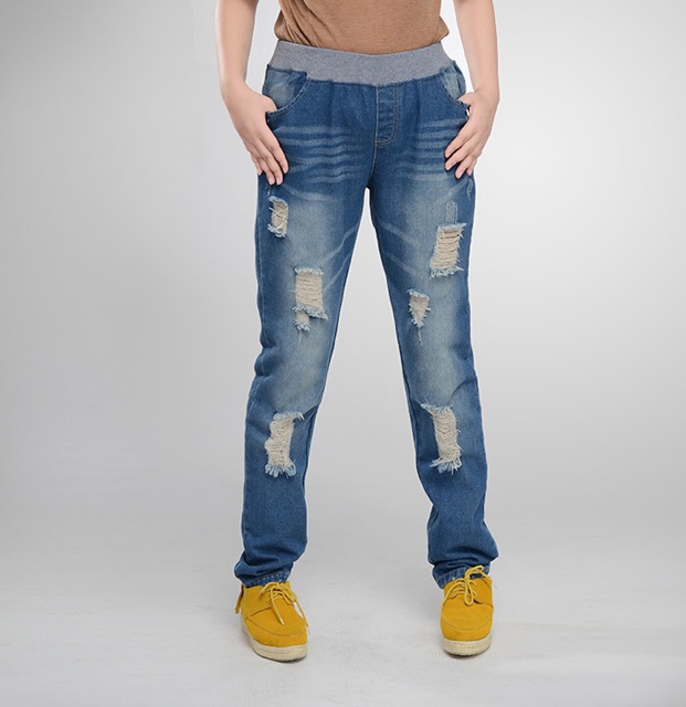 Quần jean big size lưng thun wash rách size đại 70-90kg