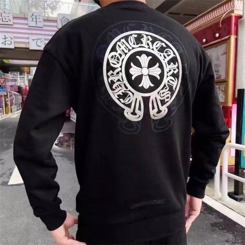 CHROME HEARTS Áo sweater cổ tròn in hình cây thánh giá màu bạc giản dị cho nam và nữ