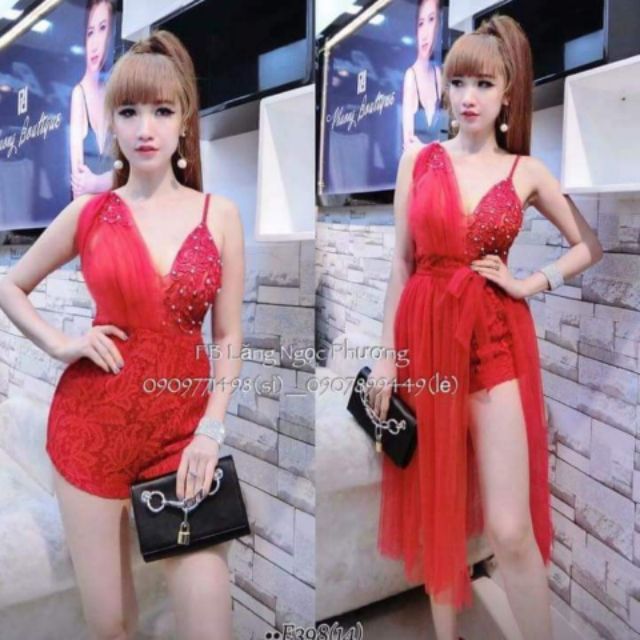 JUMPSUIT REN PHỦ LƯỚI ĐẮP REN 3D