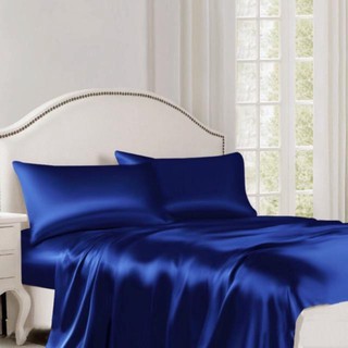 Bộ ga gối phi lụa 4 món cao cấp lan pham bedding màu xanh biển