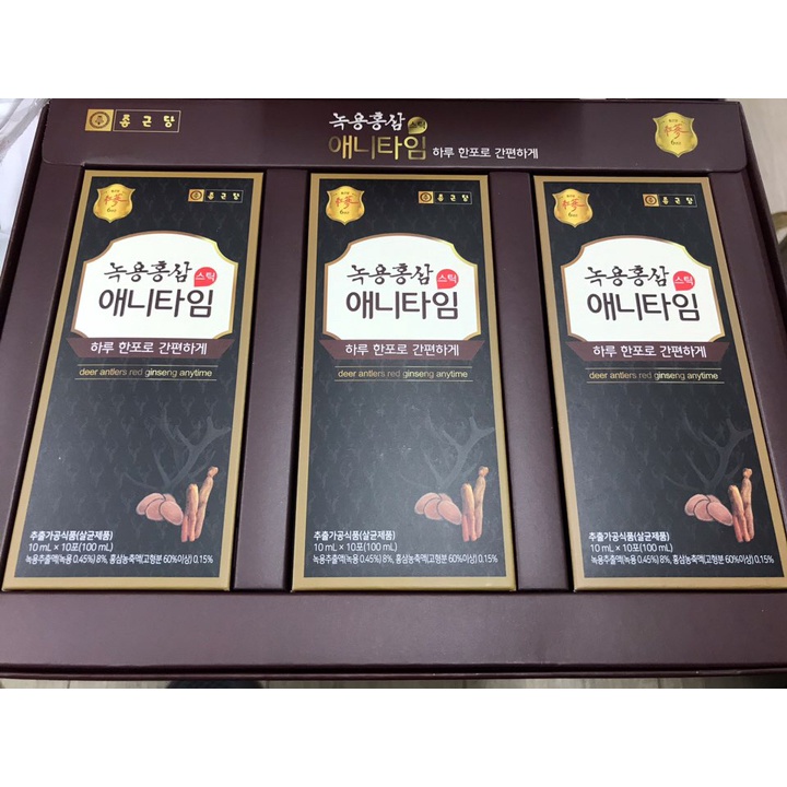 Hộp nước hồng sâm chiết xuất nhung hươu Anytime Chong Kun Dang Hàn Quốc 10ml x 30 gói kèm túi quà tặng