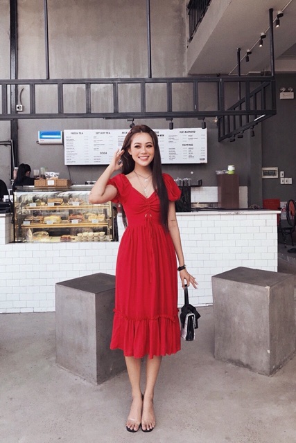 ĐẦM CỔ V lai bèo nhún ngực xd