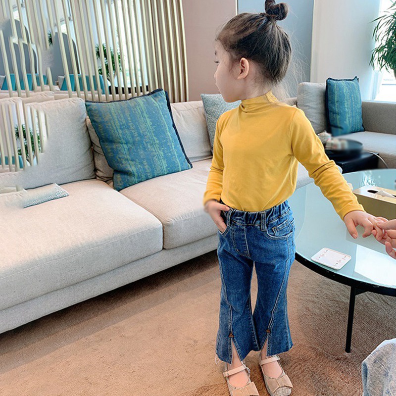 Quần Jeans Ống Loe Xẻ Tà Phong Cách Phương Tây Thời Trang Hàn Quốc Cho Bé Gái