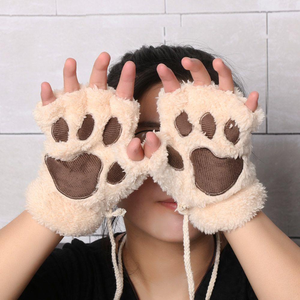 Găng Tay Lông Xù Hở Ngón 14 Màu Đáng Yêu Cho Bé Gái