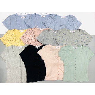 Áo thun gân Croptop cho nữ nút giữa xuất xịn Pink.Rose