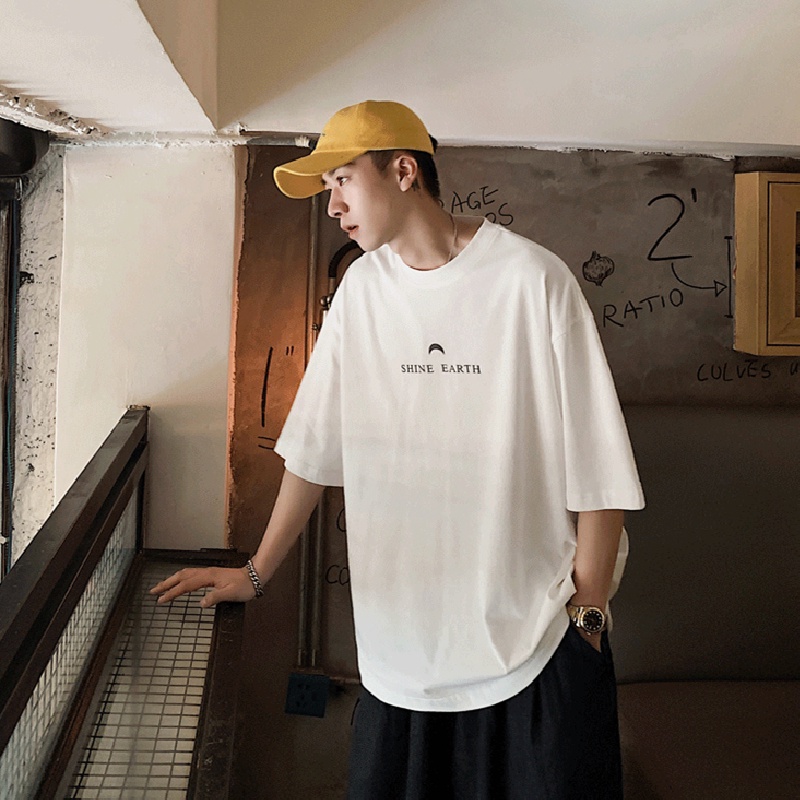 Áo Thun Tay Ngắn Cổ Tròn Dáng Rộng In Chữ Phong Cách Nhật Bản Thời Trang Cho Nam Size S-8XL