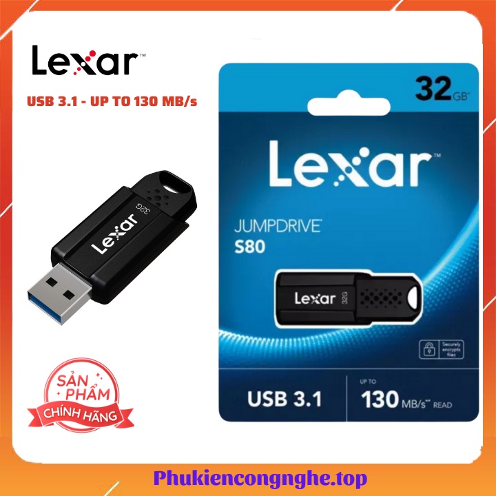 [Chính Hãng] USB Lexar JumpDrive 32GB S80 USB 3.1 Flash Drive LJDS080032G-BNBNG