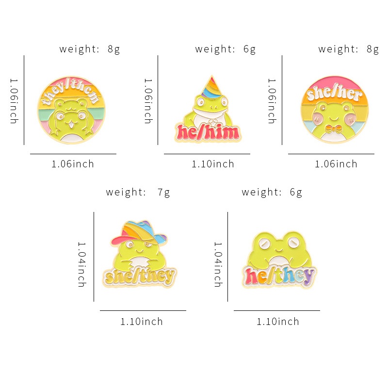 Ghim Cài Áo Hình Bướm / Ếch / Chữ Tiếng Anh He Him She Tráng Men Cá Nhân Dùng Làm Quà Tặng Bạn Bè