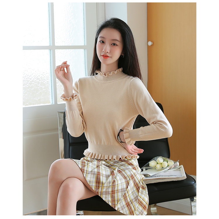 【ZHELIHANGFEI】Áo Dệt Kim Tay Phồng Dáng Ôm Xinh Xắn Thời Trang