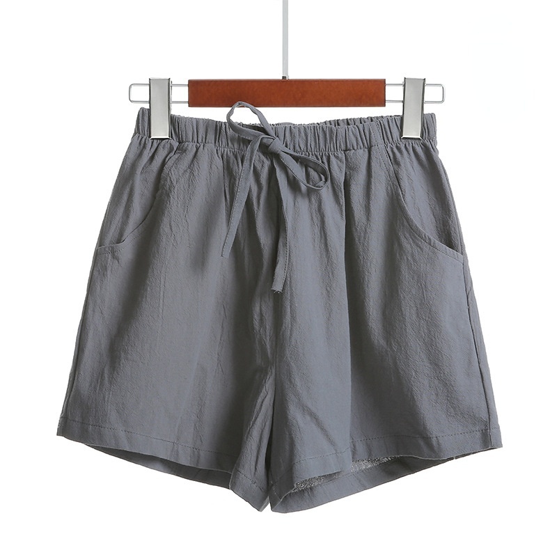 Quần Short Cotton Lanh Mỏng Ống Rộng Lưng Cao Thời Trang Mùa Hè Hàng Mới 22 Dành Cho Nữ