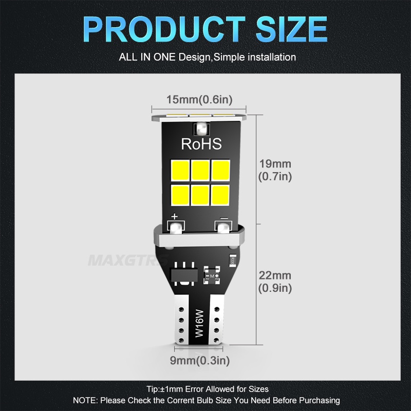 2 Đèn LED MAXGTRS T15 W16W màu hổ phách/ trắng để làm đèn lùi/ đèn dự phòng/ đèn xi nhan/ đèn phanh/ đèn sương mù