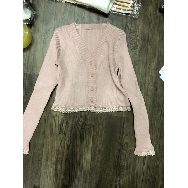 Áo len tăm dài tay croptop viền ren nhiều màu