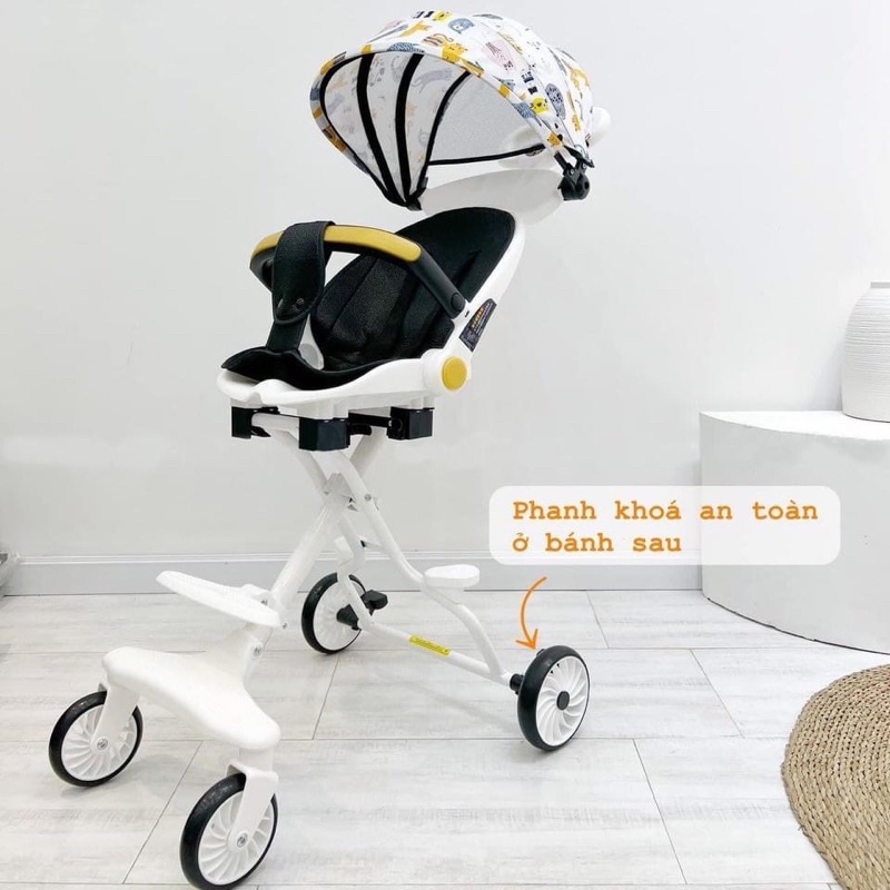 Xe đẩy gấp gọn 2 chiều có mái che VÀ ĐỆM M8 chính hãng bảo hành 1 năm