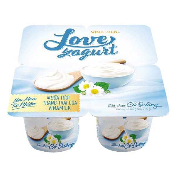 [SP MỚI] SỮA CHUA ĂN LOVE YOGURT ÍT ĐƯỜNG / CÓ ĐƯỜNG - VỈ 4 HỘP 100G