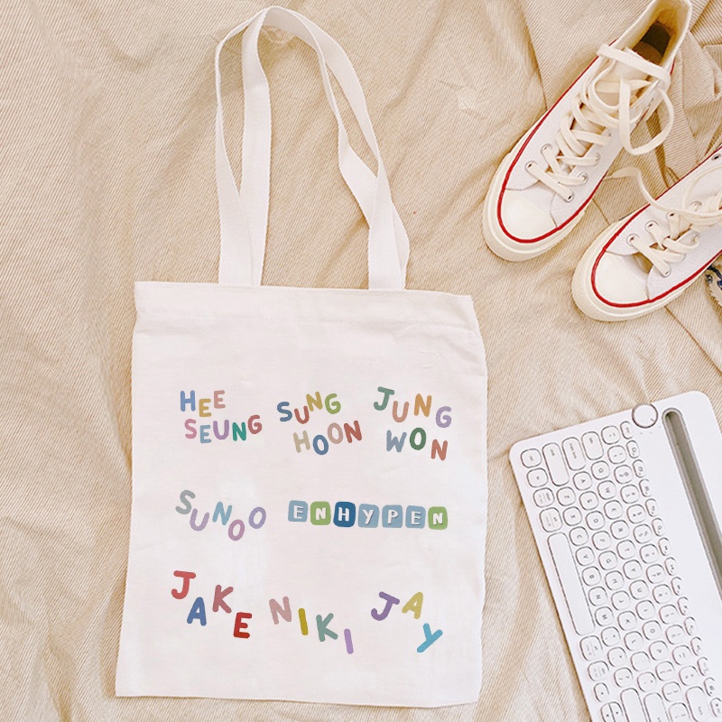 Enhypen Totebag Canvas KPOP Túi xách đeo vai Túi mua sắm thông thường Túi tote bé gái