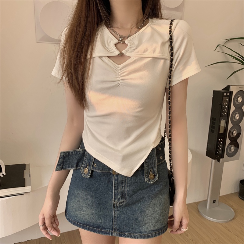 SUXI Áo Thun Tay Ngắn Dáng Ôm Màu Sắc Đơn Giản Thời Trang Mùa Hè Xinh Xắn Cho Nữ