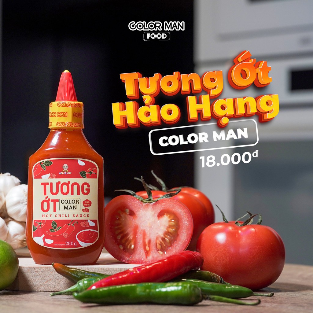 Tương Ớt Hảo Hạng Color Man Chai 250g thành phần ớt tươi đến 34% cao nhất thị trường hương tỏi và ớt lên men