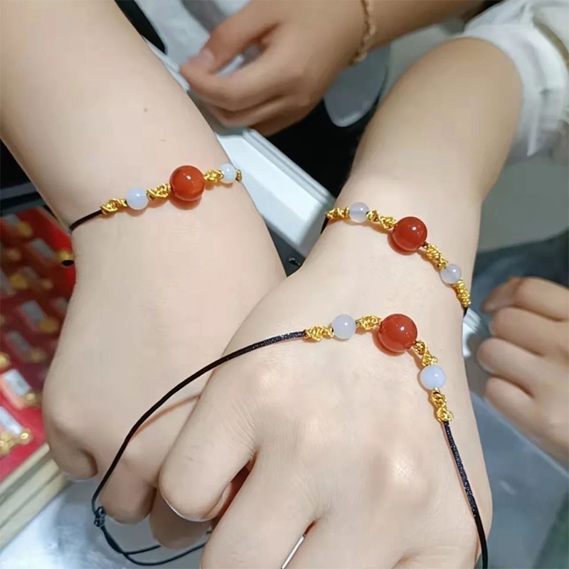Vòng Tay Chuỗi Hạt Đá Mã Não Tự Nhiên Màu Đỏ Dành Cho Cặp Đôi
