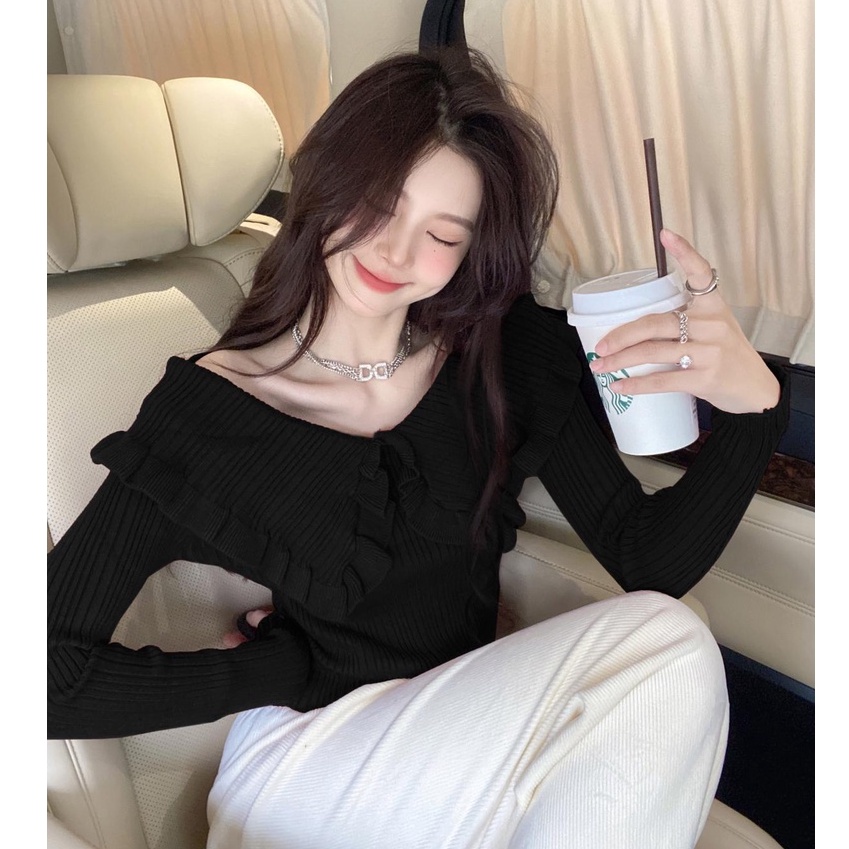 Porozi  Áo sweater dệt kim cổ búp bê xinh xắn dành cho nữ