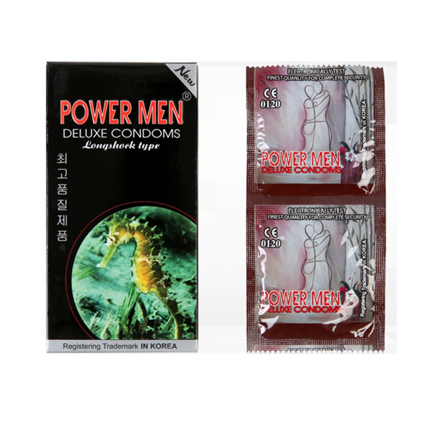 Bao Cao Su Power Men Long Shock Type Cá Ngựa Đen Gân Gai Kéo Dài Thời Gian (hộp 12 cái) - Phan An CN367