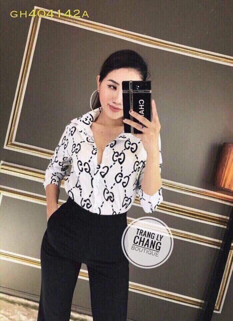 Sơ mi lụa trắng hoạ tiết
