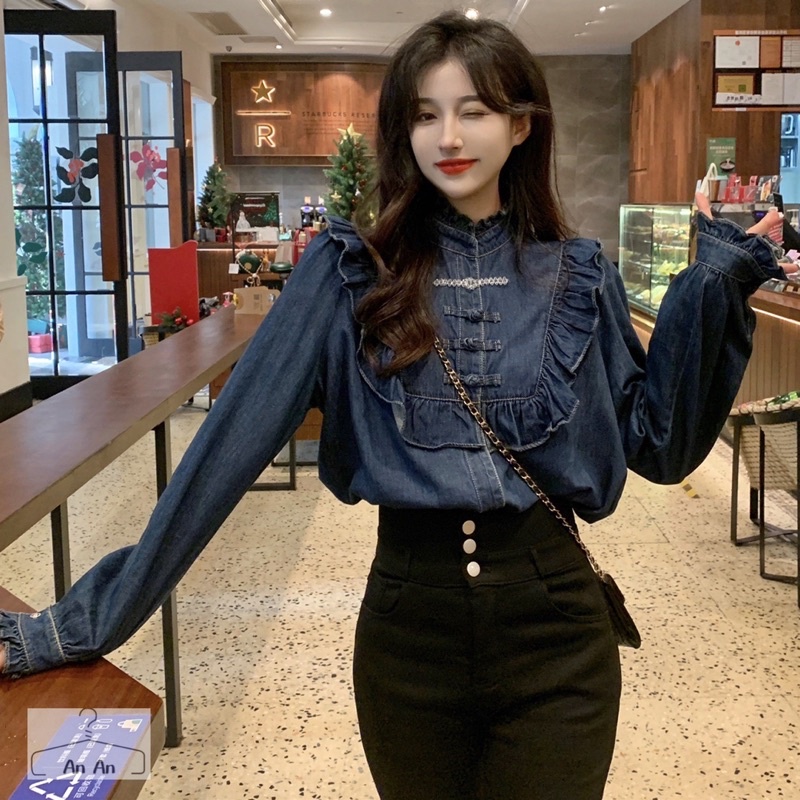 Sơ mi bò cúc cài , bèo tiểu thư hàng quảng châu cao cấp