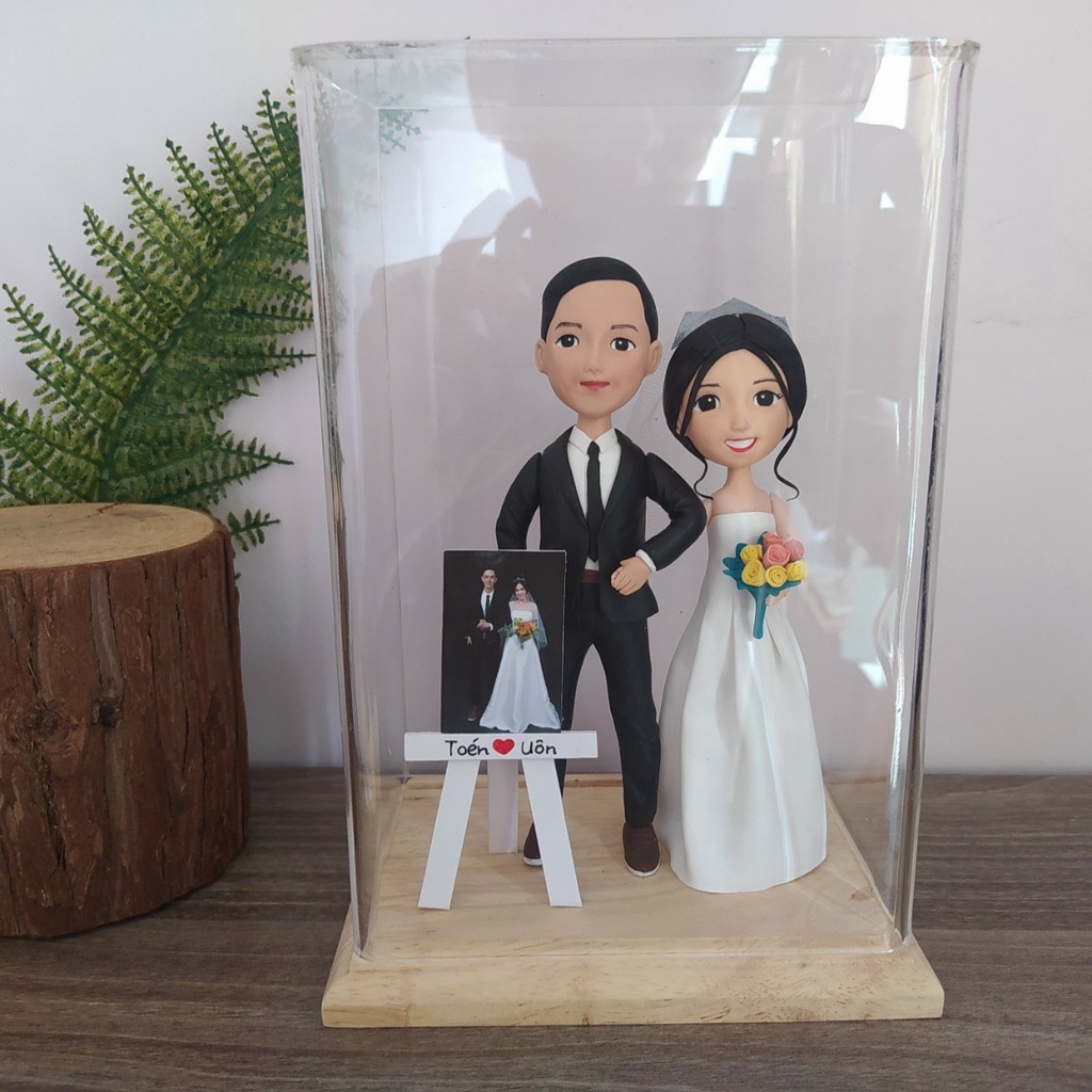 Tượng cặp đôi chibi tình yêu đất sét nhật quà cưới handmade theo yêu cầu