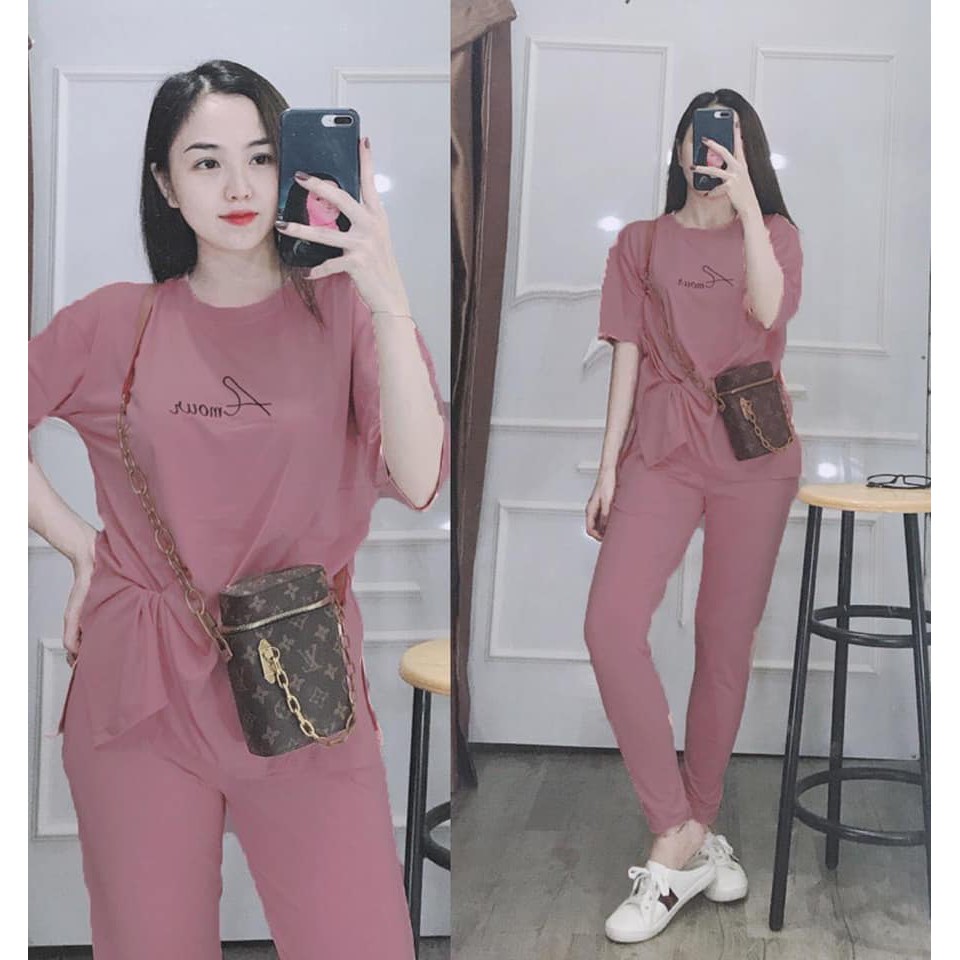 [Mã 252FASHIONSALE giảm 12% đơn 99K] Set Đồ Cotton Nữ - Logo Thêu Chữ - SP Y Hình