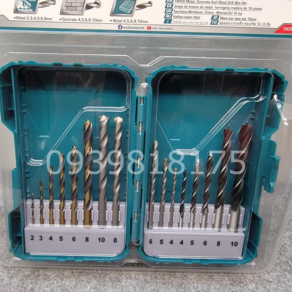Bộ 16 mũi khoan bê tông/gỗ/sắt thép/siết ốc vít TOTAL TACSDL11601 Combo 16 mũi khoan đa năng