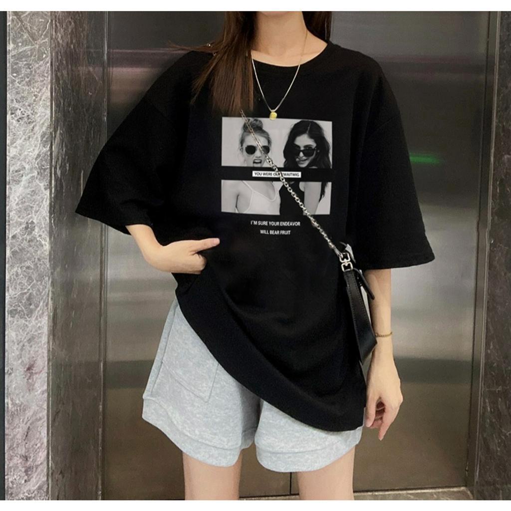 Áo thun nữ nam phông 3158 form rộng dấu quân chất liệu cotton khô loại 1 in hình 2 cô gái KONOVA