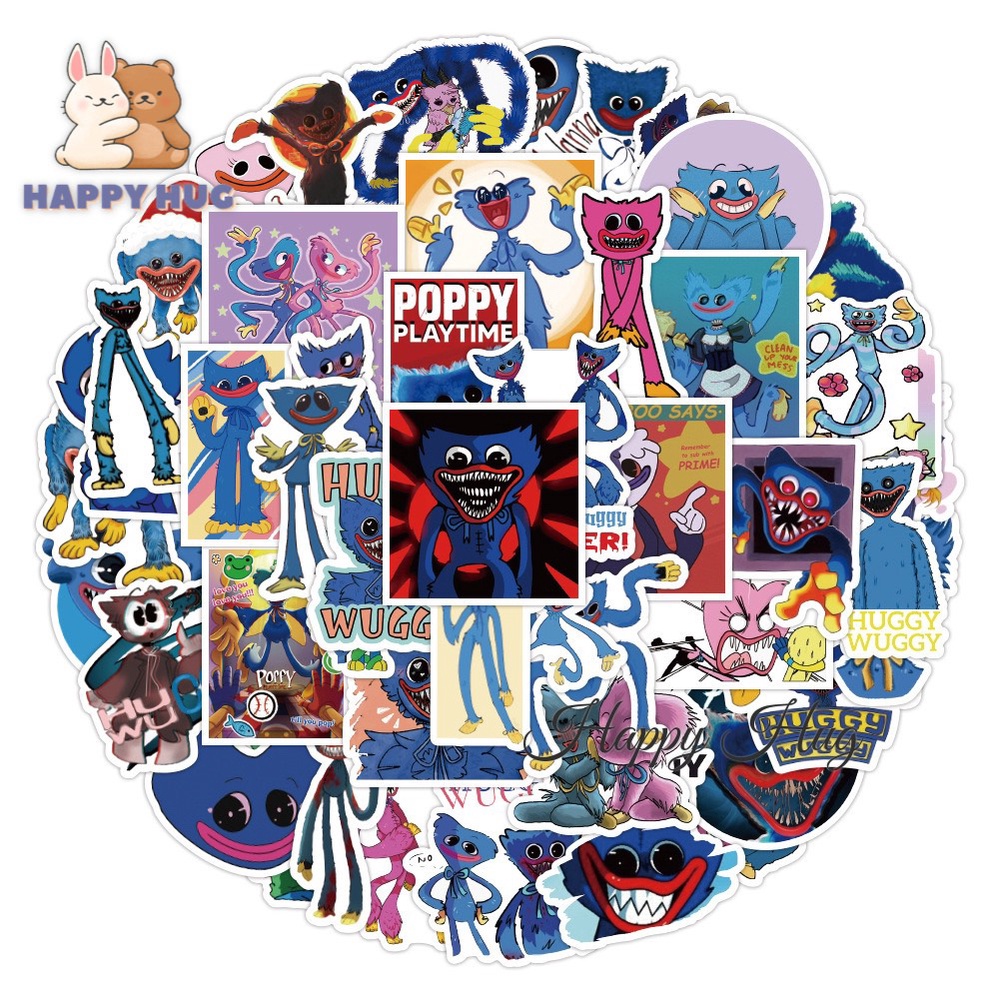 Bộ Sticker Rainbow Friends, Poppy Playtime, Huggy Wuggy miếng dán trang trí hoạt hình dễ thương - Happy Hug