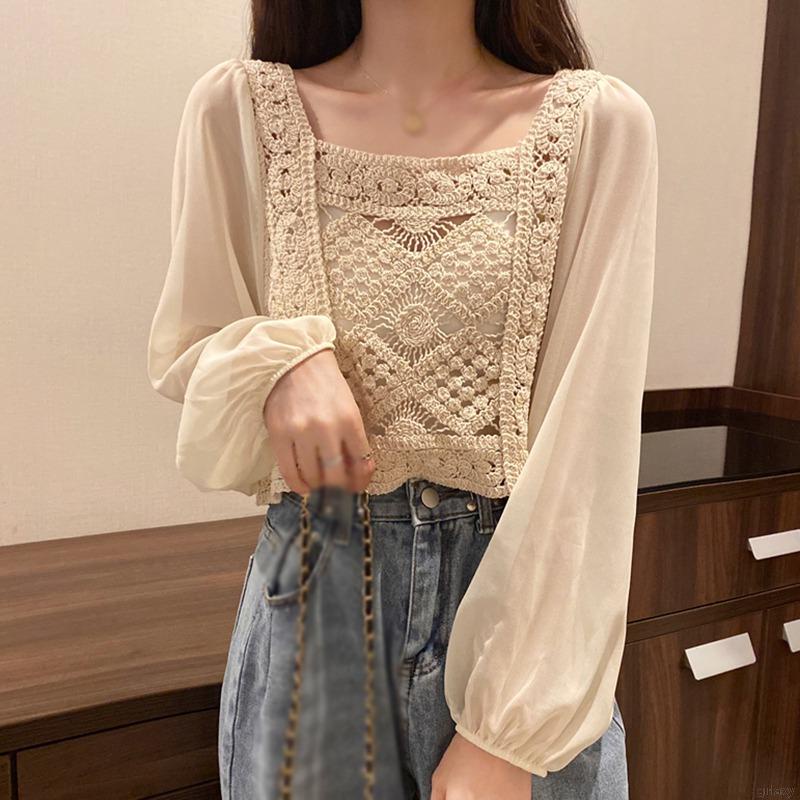 Áo Kiểu Nữ Dài Tay Cổ Vuông Thời Trang Hàn