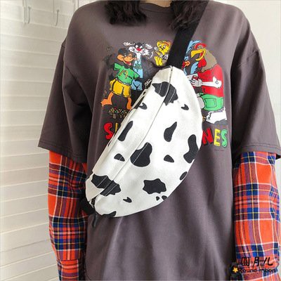 Túi Bao Tử nữ họa tiết Bò Sữa Túi Đeo Chéo Vải Canvas Phong Cách Ullzzang