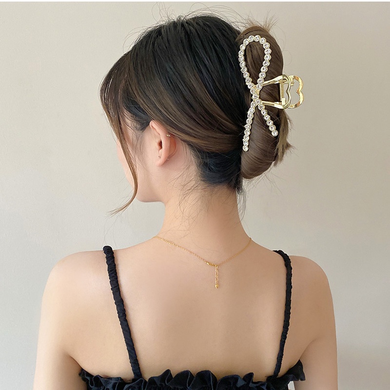 Kẹp tóc đính đá ngọc trai nhân tạo thiết kế thanh lịch thời trang Hàn Quốc