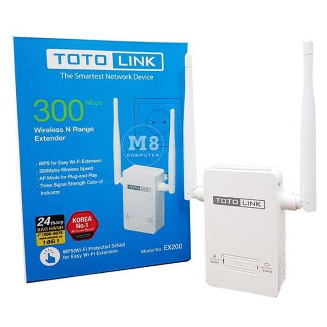 Thiết bị mở rộng sóng WiFi TOTOLINK EX200 (Trắng)- Hàng Chính Hãng