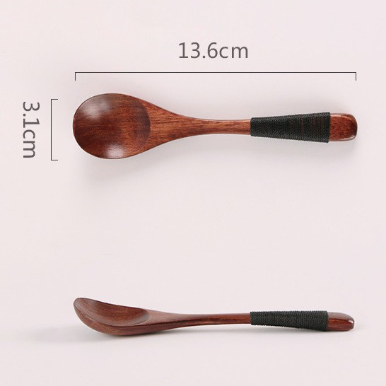 Muỗng / Thìa gỗ handmade cao cấp màu nâu đầu tròn cán 14cm