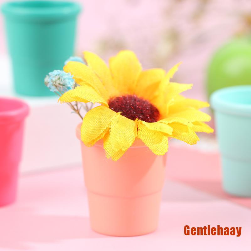 gentlehaay 2Pcs Dollhouse Miniature Bonsai Colorful Flower Pot Model Doll House De